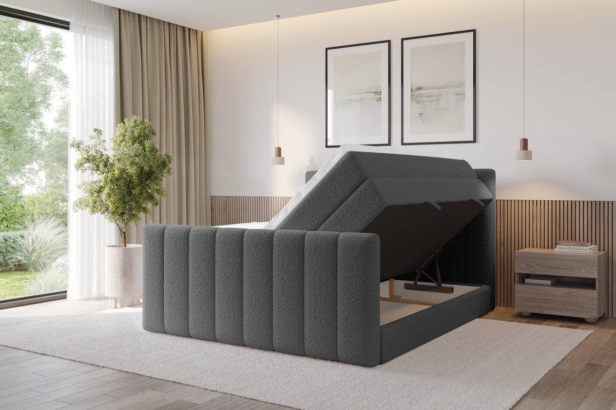 BOXSPRINGOVÁ POSTEL s matrací H3/H4 - OTTA-Z KING - 160x200 cm Šedá - šedobéžová, kompozitní dřevo (160/200cm) - ALTDECOR