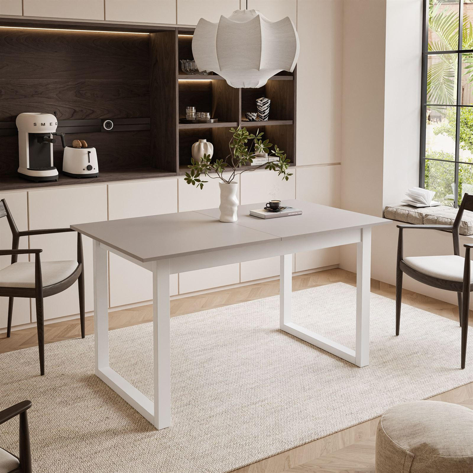 ESSTISCH ARTON II ausziehbarer Tisch 140-195 cm für 6-8 Personen - Beige/Weiß, Holzwerkstoff/Metall (140/80/77cm) - Lookway