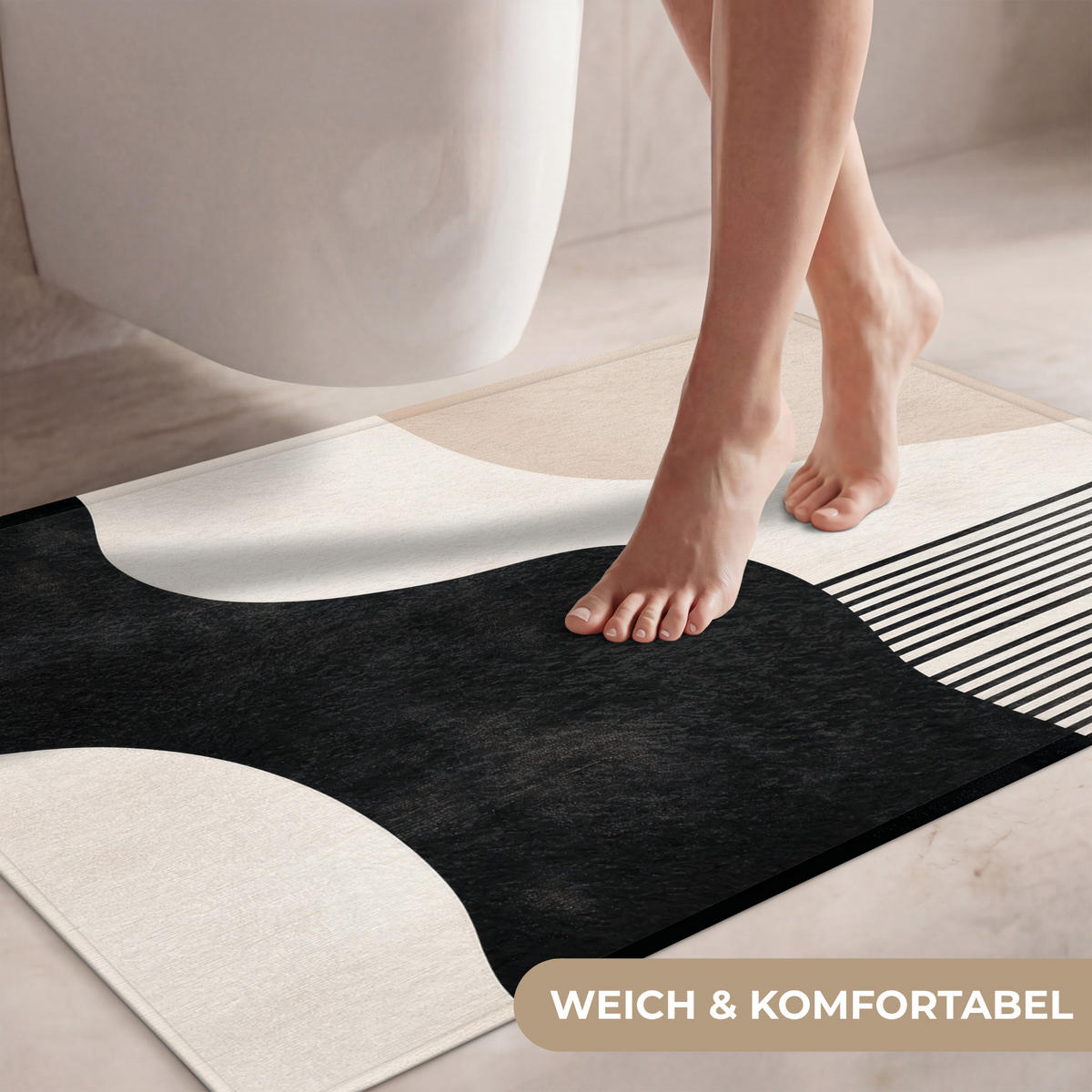 WC-VORLEGER Abstrakt - Japandi - Beige - Modern Toilettenteppich 90x60 cm - Beige, Kunststoff/Textil (90/1cm) - OnlyWow