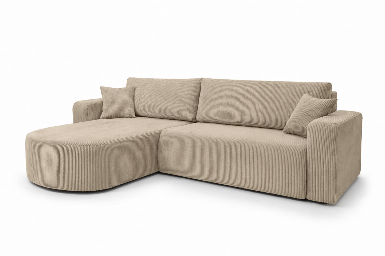 ECKSOFA Mit Schlaffunktion, Cordstoff Poso, Dunkelbeige, Links, ROUND ONE XL - Beige, Holz (271/175cm) - Kaiser Möbel
