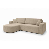 ECKSOFA Mit Schlaffunktion, Cordstoff Poso, Dunkelbeige, Links, ROUND ONE XL - Beige, Holz (271/175cm) - Kaiser Möbel