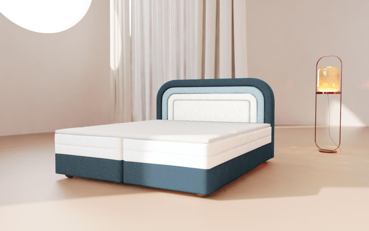 BOXBETT - Bett 10 NEST - Aragon - 160x200 cm - Stilvolles Kopfteil als eleganter Blickfang - Blau, Holz (160/200cm) - ROYAL24_MARKT