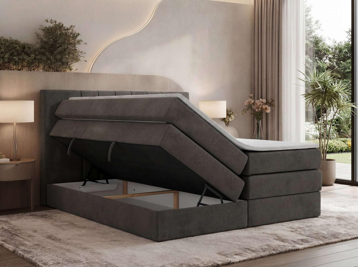 BOXSPRINGOVÁ POSTEĽ INERO KING 140/200 - Tmavosivá Samet - Topper Visco - H4 (tvrdý) - čierna/tmavosivá, textil/plast (140/200cm) - MKS