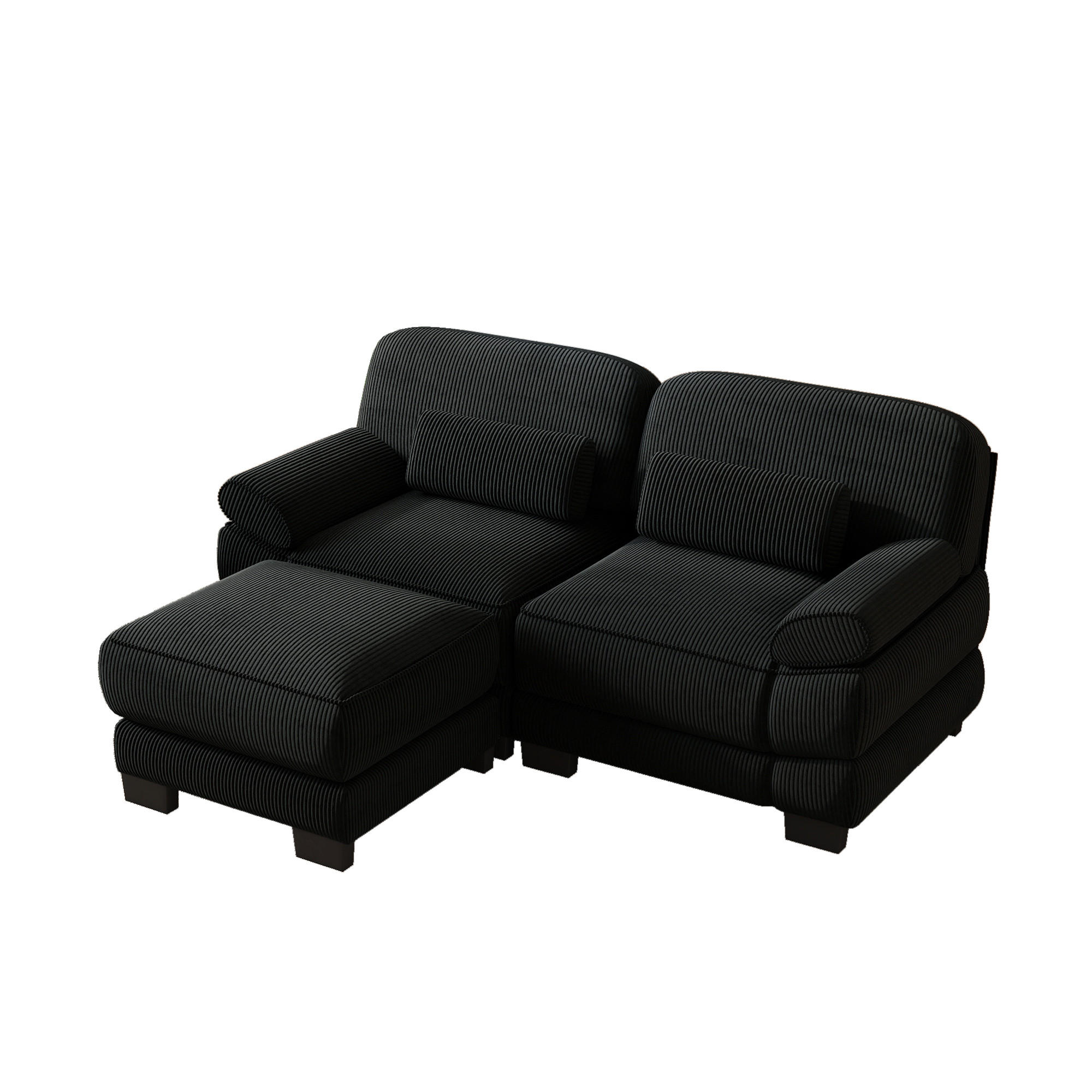 ECKSOFA 2-Sitzer L-Form mit Hocker, DE-42659, Schwarz - Schwarz, Holz (194/161cm) - ComfortXL