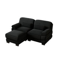 ECKSOFA 2-Sitzer L-Form mit Hocker, DE-42659, Schwarz - Schwarz, Holz (194/161cm) - ComfortXL