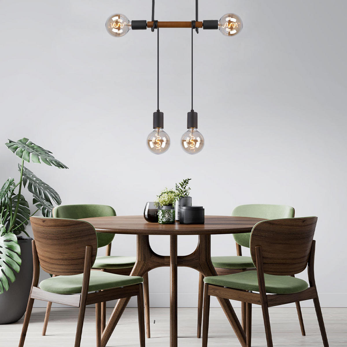 HÄNGELEUCHTE Holz Schwarz 4 Flammig - Schwarz, Holz/Metall (39/6/150cm) - Globo Lighting