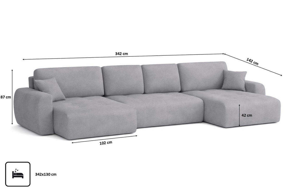 ECKSOFA Mit Schlaffunktion Und Bettkasten U-Form Ivo U, Veloursstoff Salvador, Grau - Grau, Holz (342/142cm) - Kaiser Möbel