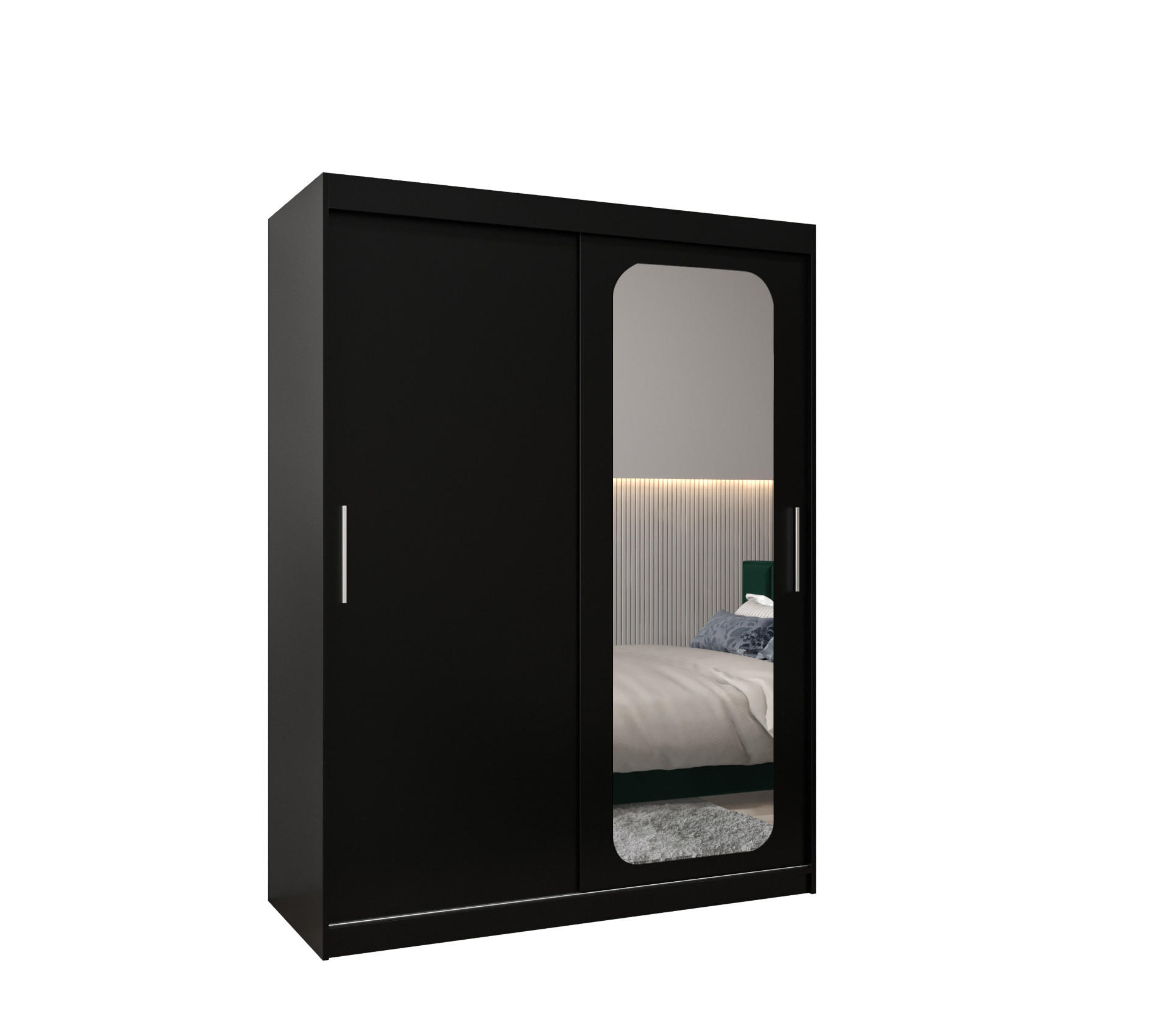 MÖBEL KRYSPOL SCHWEBETÜRENSCHRANK Schwarz 150cm × 62cm × 200cm
