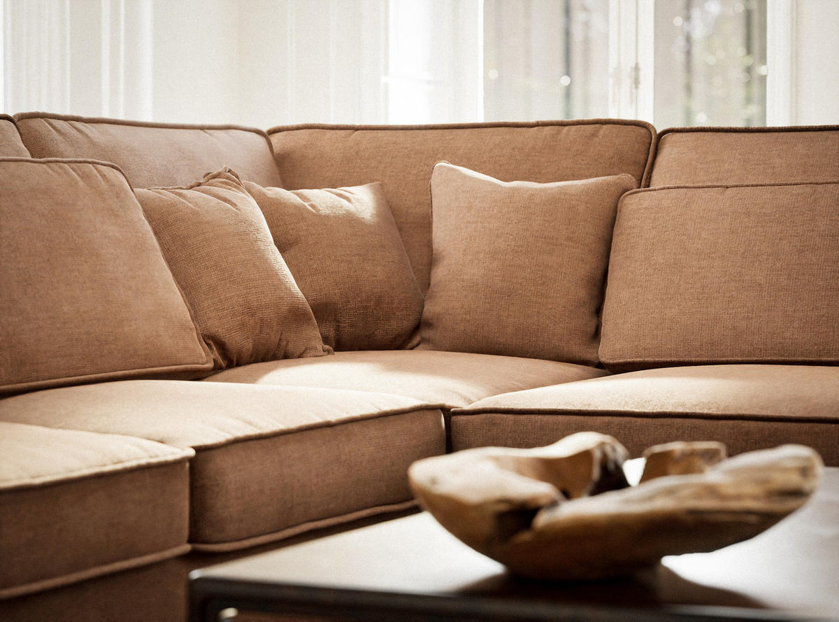 ECKSOFA Kirou Hellbraun Chenille-Stoff - Rechts Seite - Hellbraun/Schwarz, Holz/Holzwerkstoff (311/225cm) - Maison de Reve