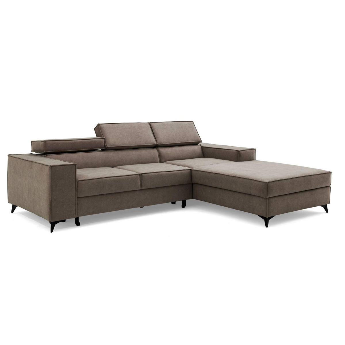 ECKSOFA PURE S Rechts mit Schlaffunktion 127x215 Velours Beige - Beige/Schwarz, Holz/Textil (204/281cm) - Muffo