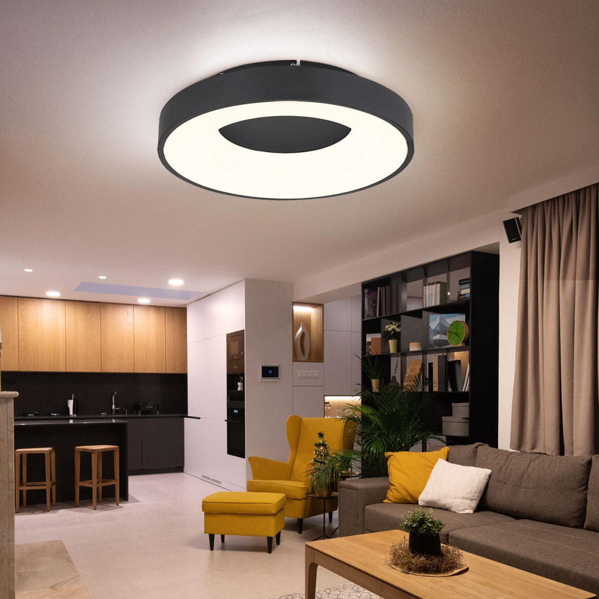 LED DECKENLEUCHTE Metall Schwarz - Schwarz, Metall (40/40/10cm) - Globo Lighting