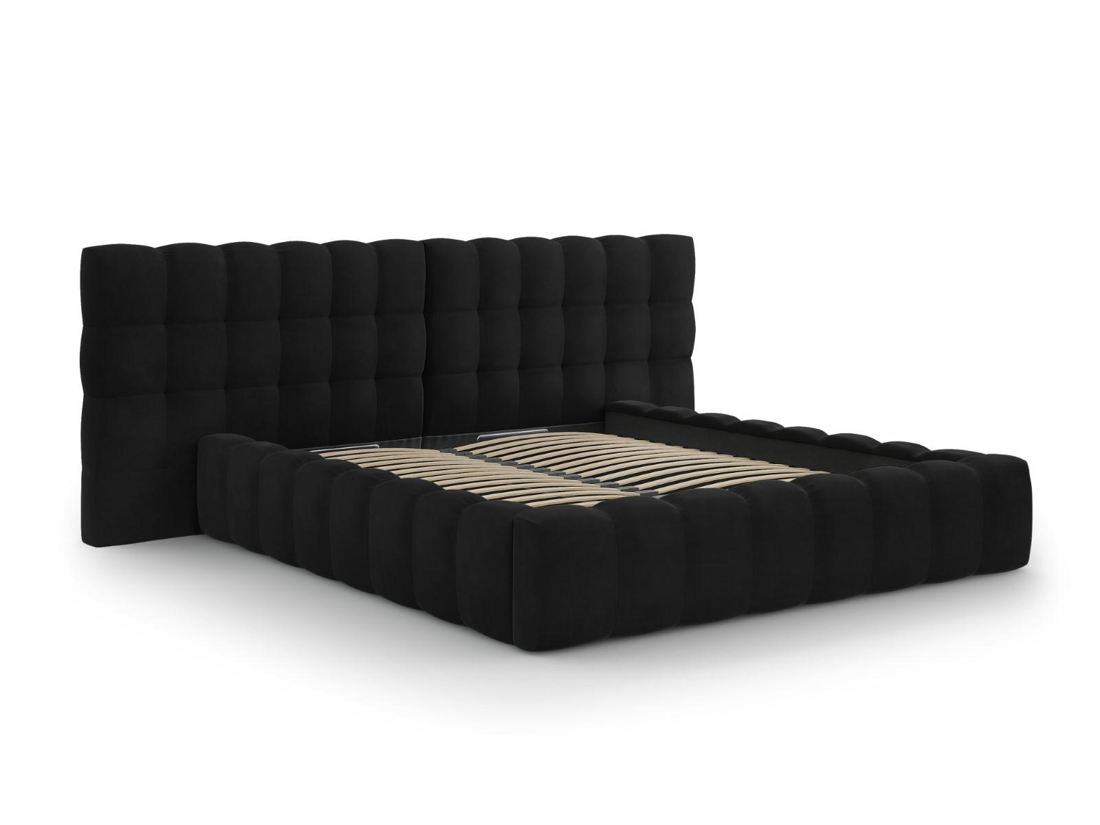 BETT mit Bettkasten und Doppelkopfteil Mamaia aus Samt schwarz 180x200cm - Schwarz, Textil (180/200cm) - Micadoni