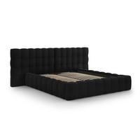 BETT mit Bettkasten und Doppelkopfteil Mamaia aus Samt schwarz 180x200cm - Schwarz, Textil (180/200cm) - Micadoni