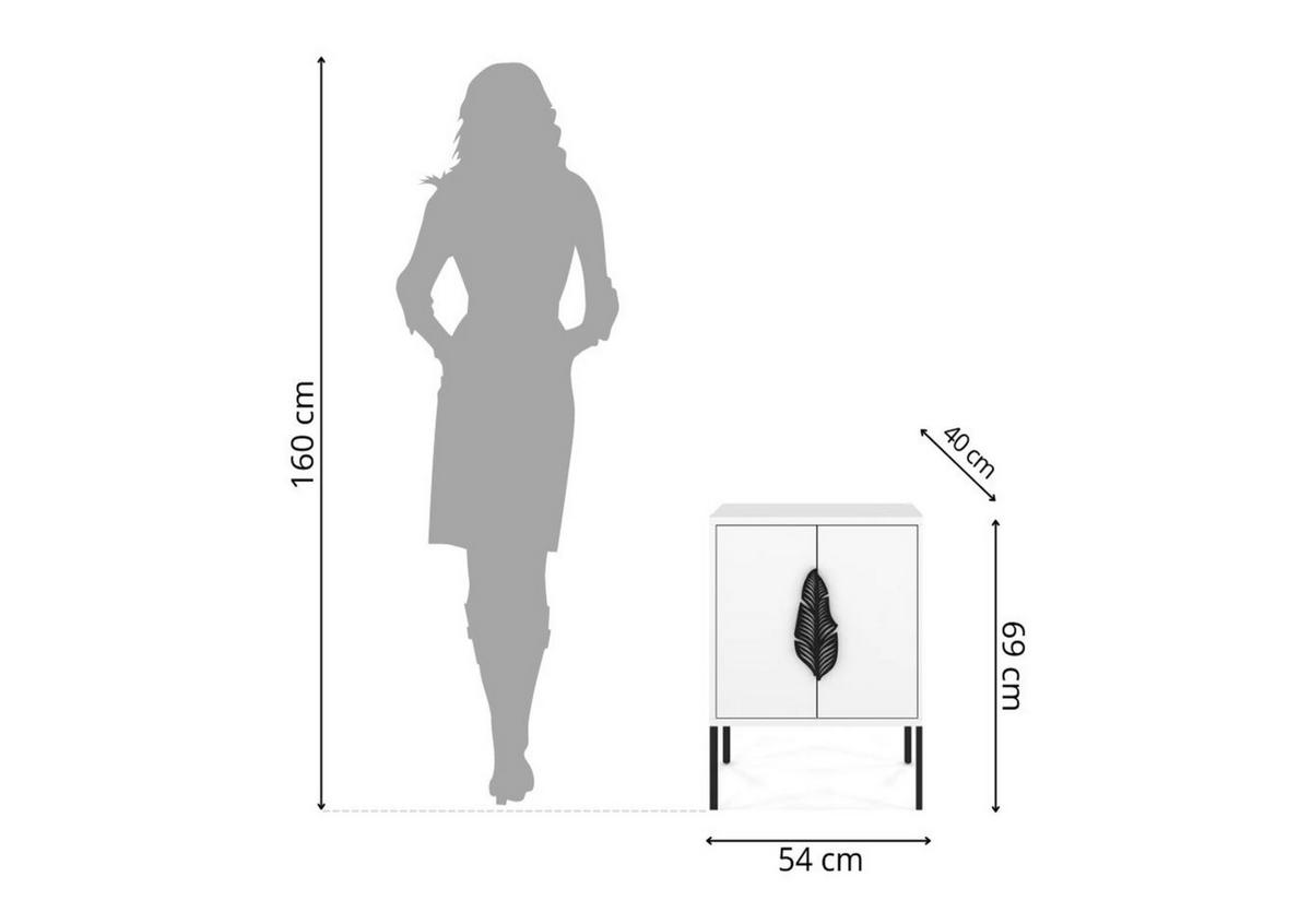 NACHTTISCH Merlin, Weiß, Schwarze Details - Schwarz/Weiß, Holzwerkstoff/Metall (54/69/40cm) - Skandica