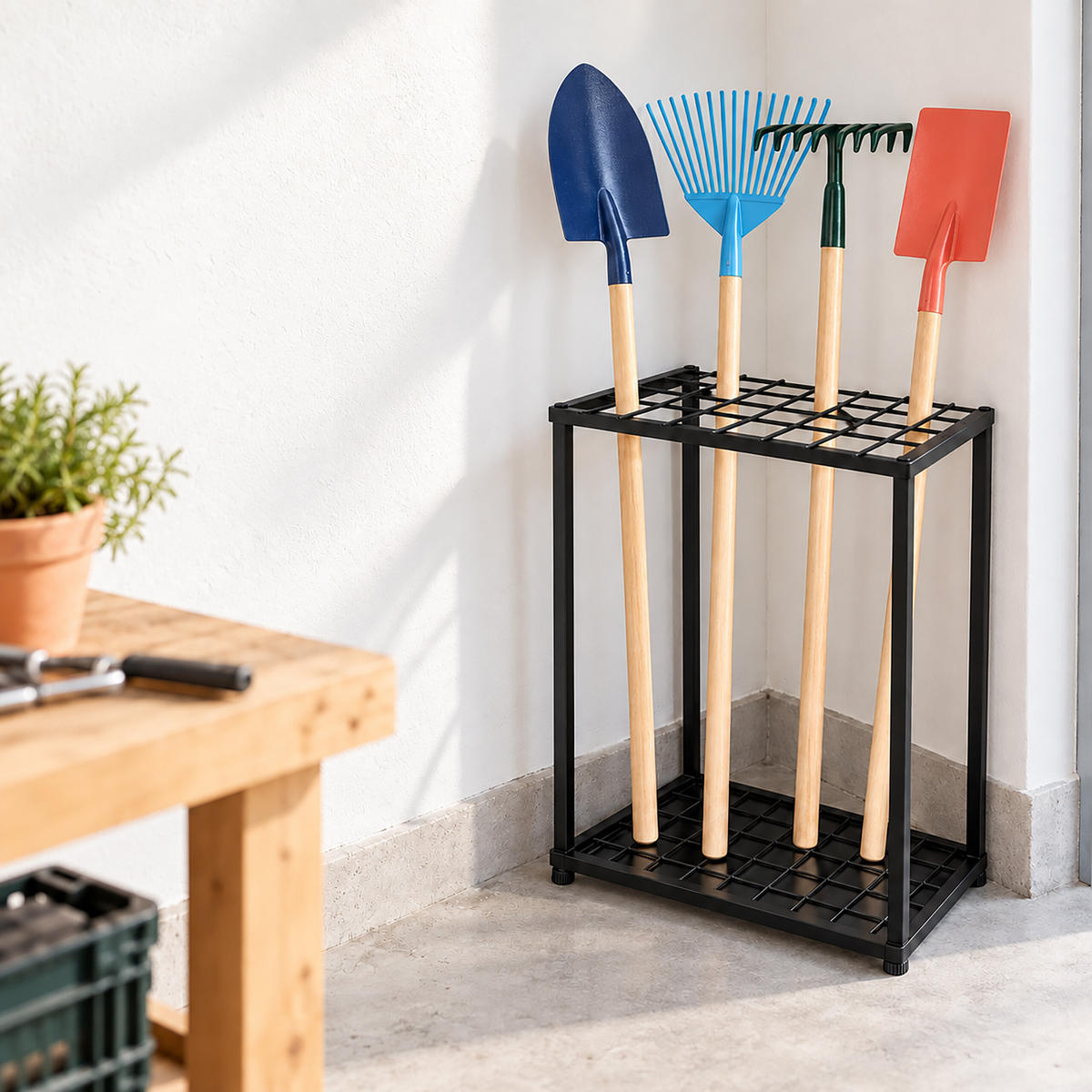 STOJALO Večbarvno 2 nivoja - črna, kovina/umetna masa (42/57.5/32cm) - Relaxdays