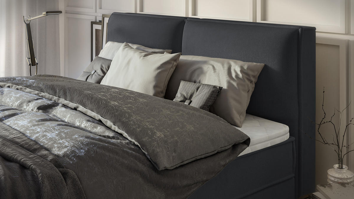 BOXBETT Eclipse 180/200 cm Graphit Luxusmicrofaser - Graphitfarben/Schwarz, Holz/Kunststoff (180/200cm) - S-Style Möbel