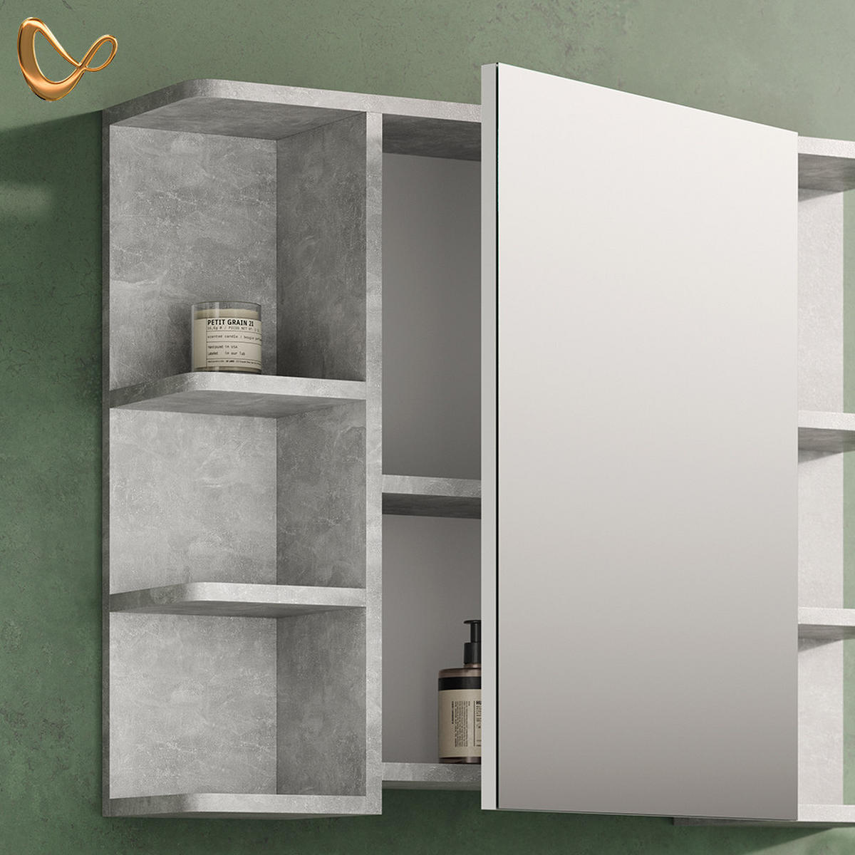 BADSPIEGELSCHRANK Fucino Beton 79.6 x 64 cm - Grau, Holzwerkstoff (79.6/64/21.2cm) - Livinity®