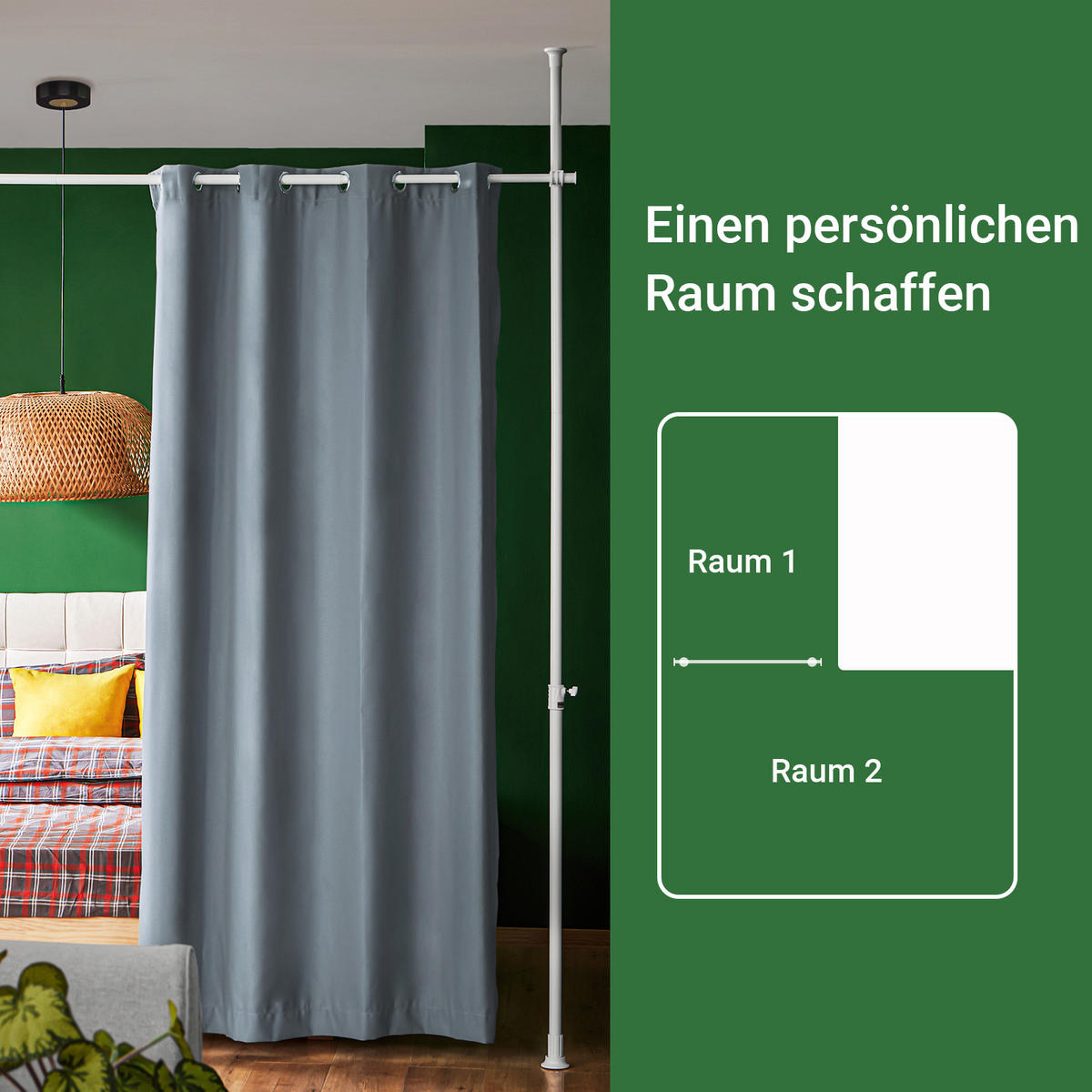 TELESKOPVORHANG Dunkelgrau - Dunkelgrau, Kunststoff/Metall (266/262/2cm) - SoBuy