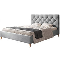 POLSTERBETT LUX Boston mit Kopfteil, 180 x 200 cm, Doppelbett mit Lattenrost aus Holz, Velourstoff Hellgrau, Füße in Farbe: Braun - Hellgrau, Holz/Textil (180/200cm) - Alpi-Möbel
