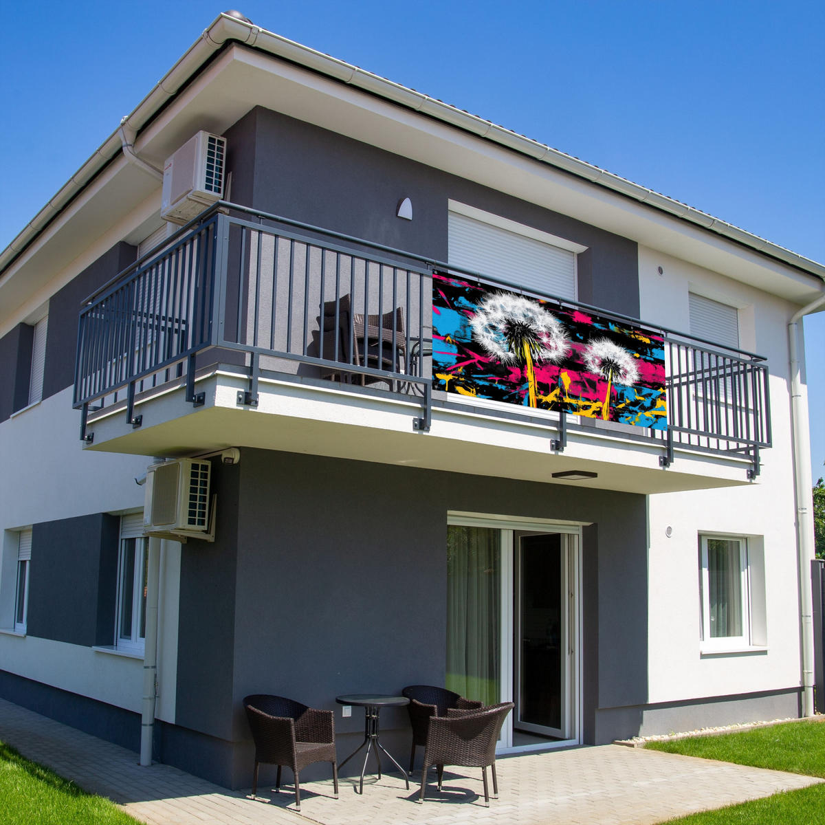 BALKON-SICHTSCHUTZ Straßenkunst - Bunt - Wand - Schwarz, Kunststoff (200/90cm) - MuchoWow