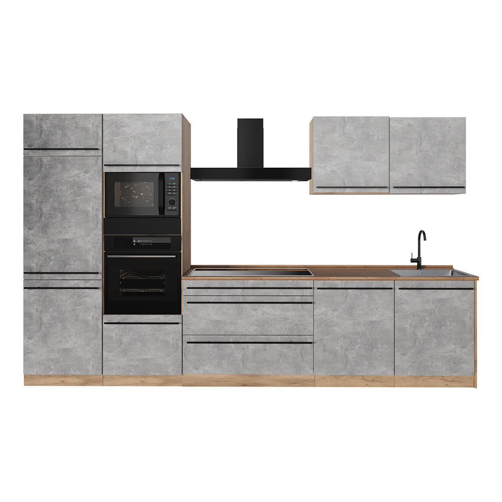 Vicco Küchenzeile Grau, Honigeiche 340x206.8x60 cm
