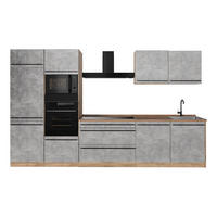 KUCHYŇSKÝ KOUT R-Line, Beton/Zlatý mocný dub, 340 cm pracovná doska Dub Goldkraft - šedá/medově dubová, kompozitní dřevo (340/206.8/60cm) - Vicco