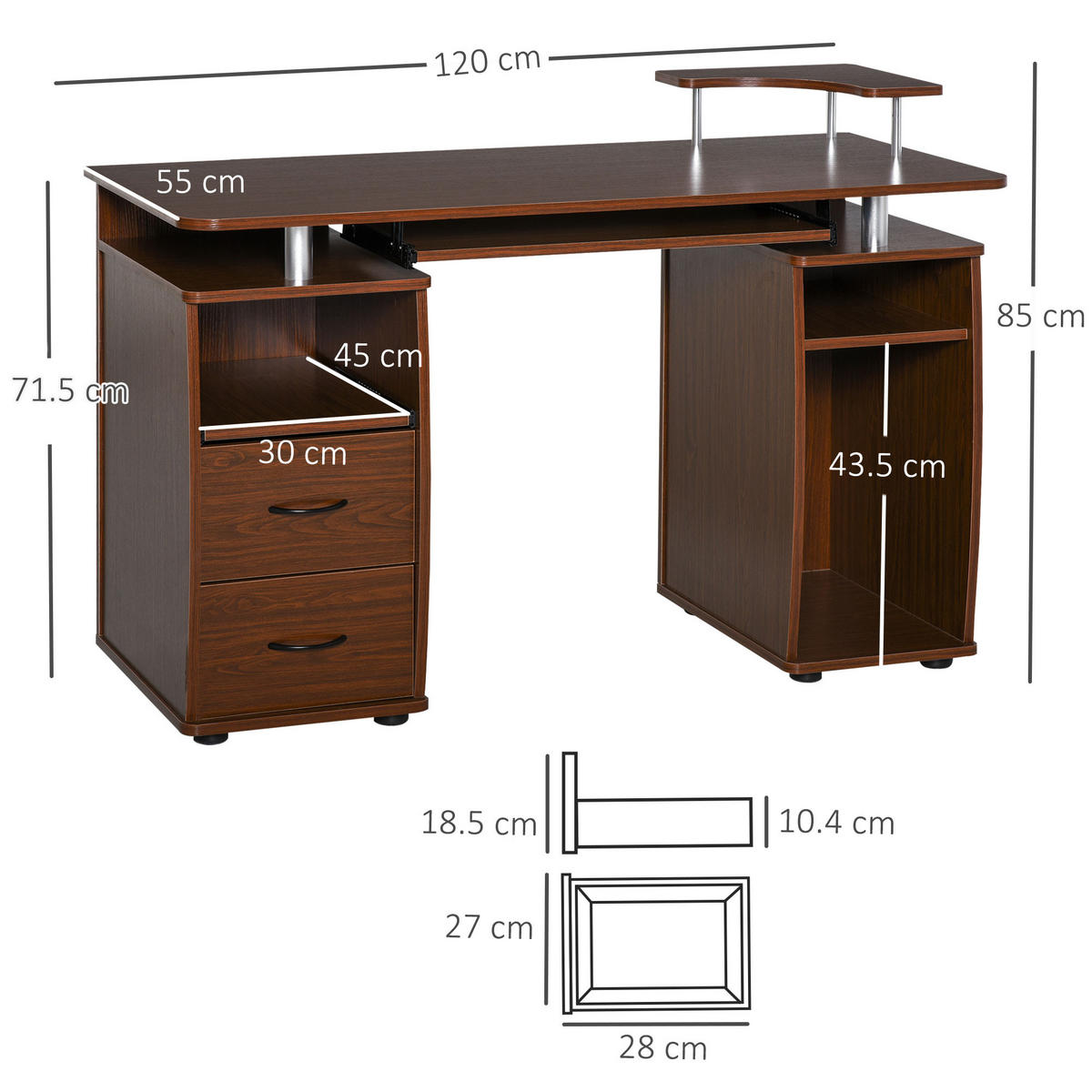 BÜROTISCH Walnussbraun 1 Stück - Walnussfarben, Holzwerkstoff (55/120/85cm) - GiPP