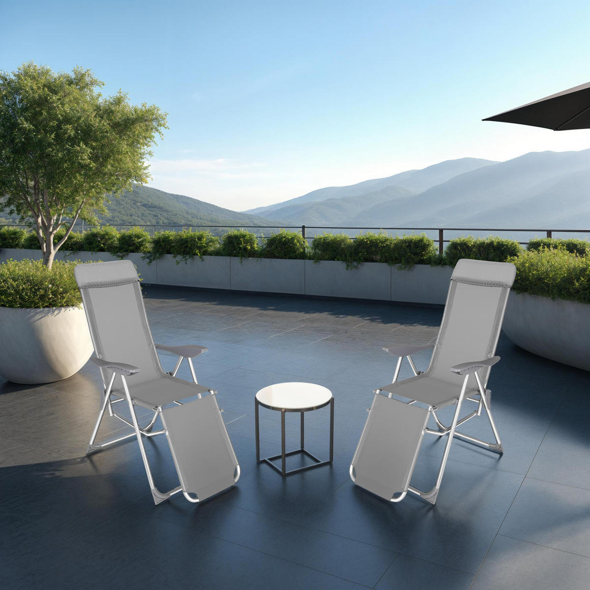 GARTENSTUHL 2er Set Jana, 146,5 x 59 x 117,5 cm, grau - Grau, Metall (59/117.5/146.5cm) - tectake