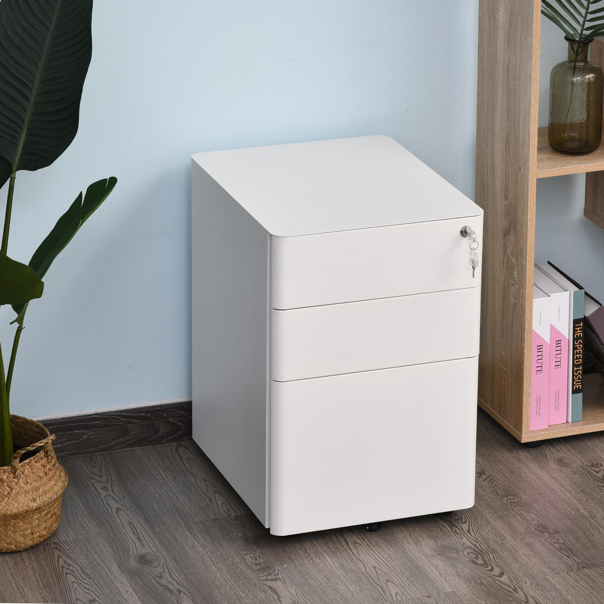 ROLLCONTAINER mobiler Aktenschrank mit 3 Schubladen Büroschrank Stahl Weiß - Weiß, Metall (48/59/39cm) - Vinsetto
