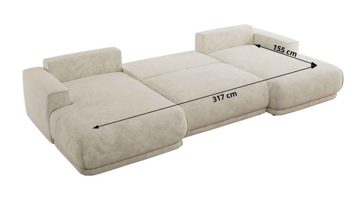 SEDACIA SÚPRAVA RINA U Creme Hrubo tkaná ženilka - čierna/krémová, textil/plast (360/85/170cm) - MKS