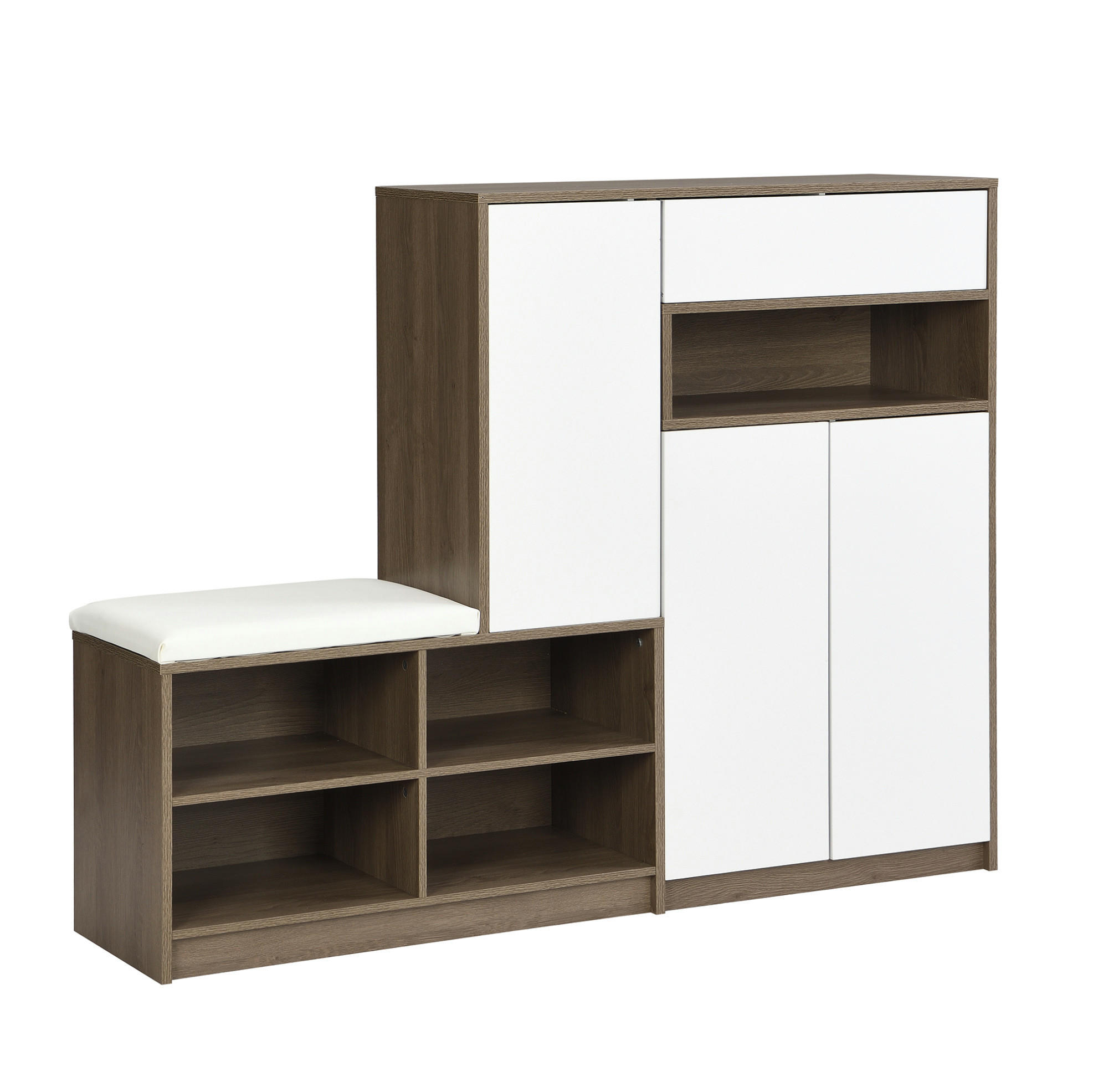 SCHUHSCHRANK aus Spanplatte 140x35x110cm Weiß mit Sitzkissen - Weiß, Holzwerkstoff (140/110/35cm) - Modfu