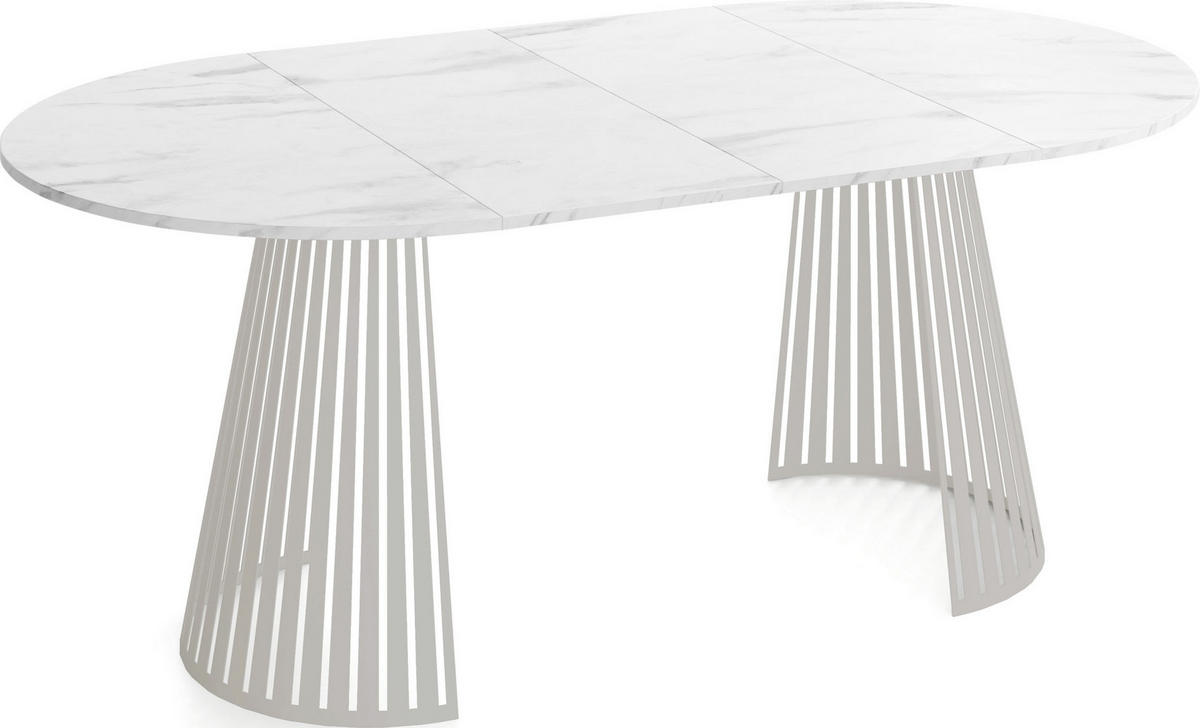 ESSTISCH Naro rund ausziehbar mit Lamellen-Metallgestell in Grau-Beige, Marmor Weiß 120-200/120/76 cm - Kaschmir/Ecru, Holzwerkstoff/Metall (120/120/76cm) - WFL GROUP
