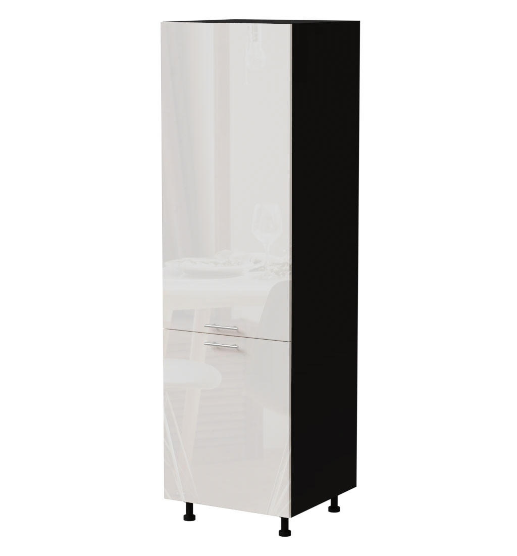 Feldmann-Wohnen Kühlschrankumbauschrank Weiß Hochglanz, Schwarz 60x207x59 cm