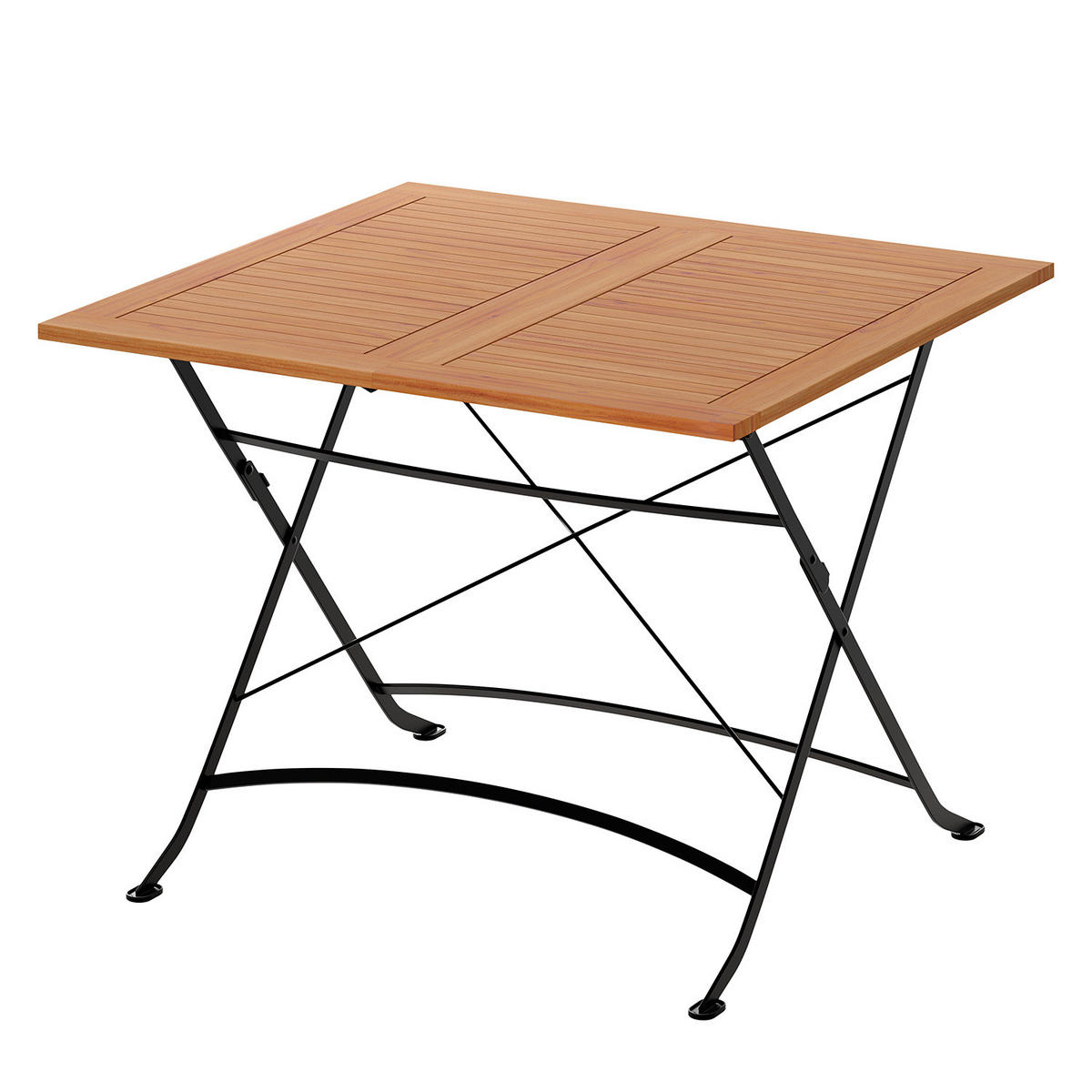 GARTEN-AUSZIEHTISCH - Akazie massiv / Stahl - Akazie / Schwarz - Schwarz/Akaziefarben, Holz/Metall (90/110/75cm) - home24