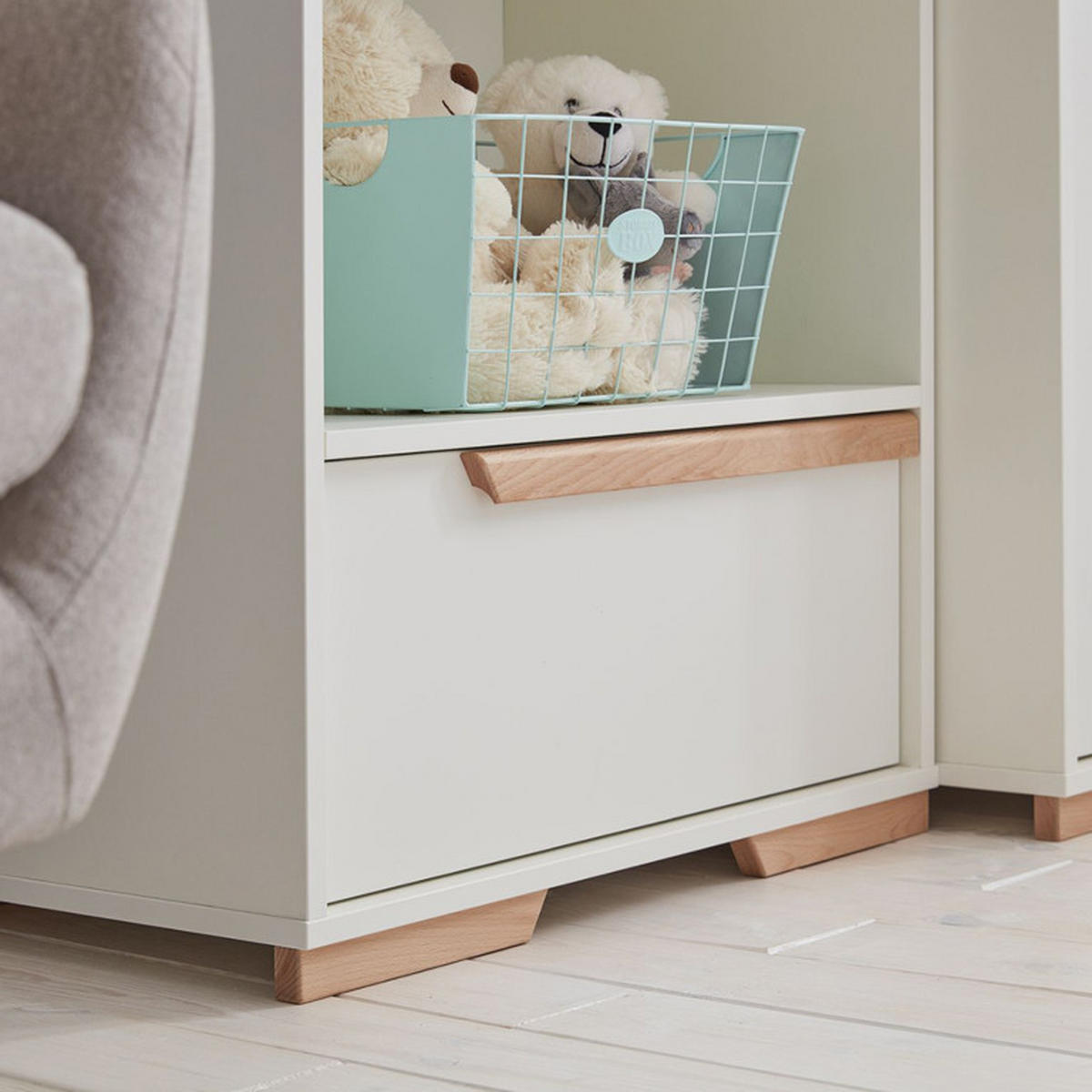 KNIHOVNA bílá a dřevo - bílá, kompozitní dřevo (70.5/195/45cm) - Petits-meubles