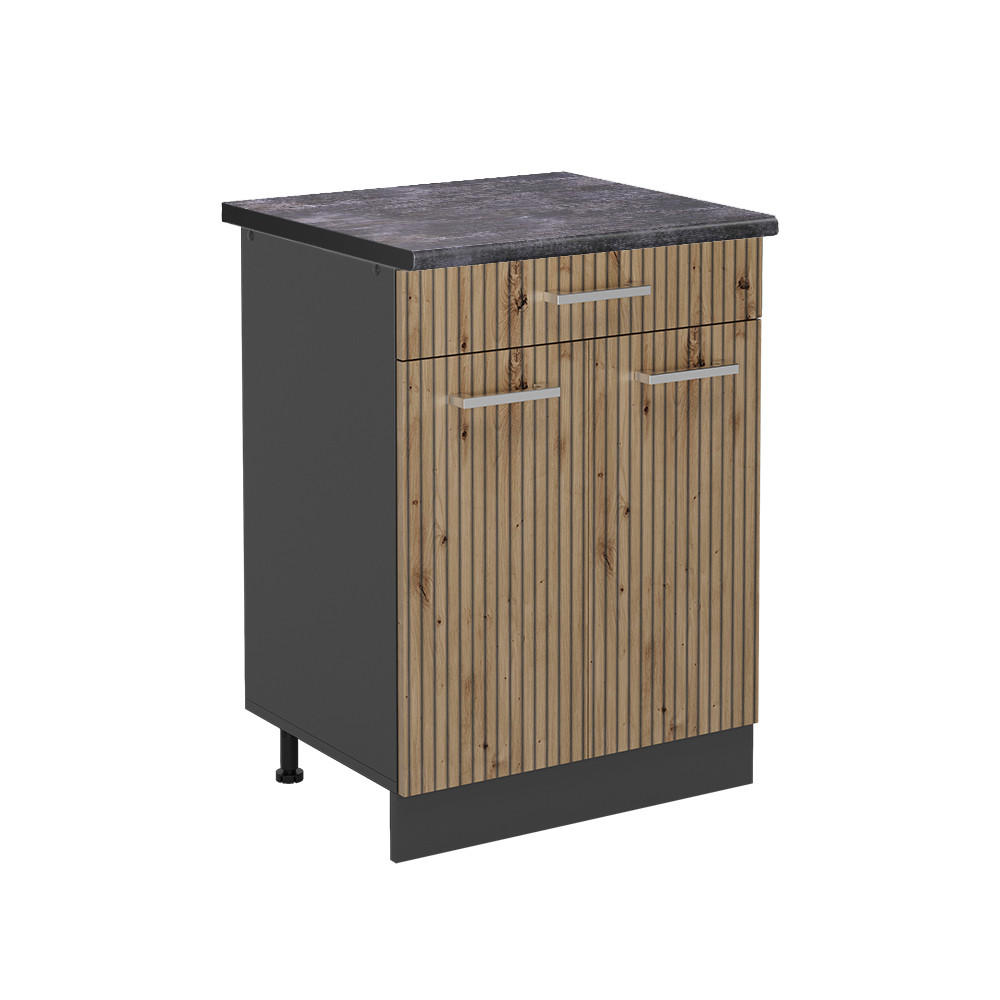 KÜCHENUNTERSCHRANK R-Line Artisan-Eiche 80 cm, AP Anthrazit - Anthrazit/Eiche Artisan, Holzwerkstoff (60/81.6/60cm) - Vicco