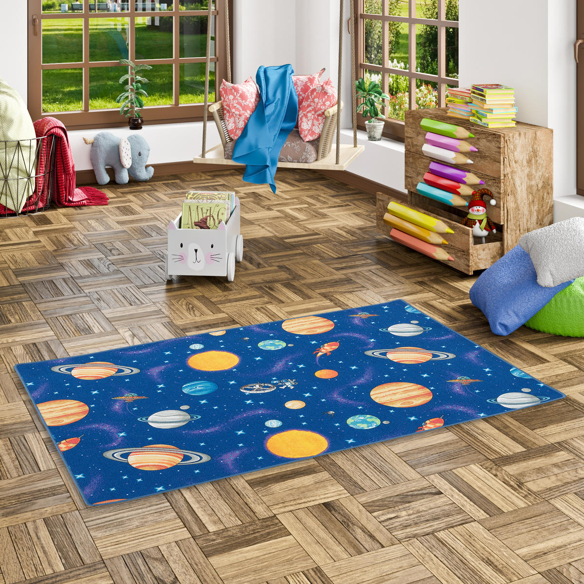 KINDER SPIEL TEPPICH WELTALL - Blau, Textil (200/300cm) - Snapstyle
