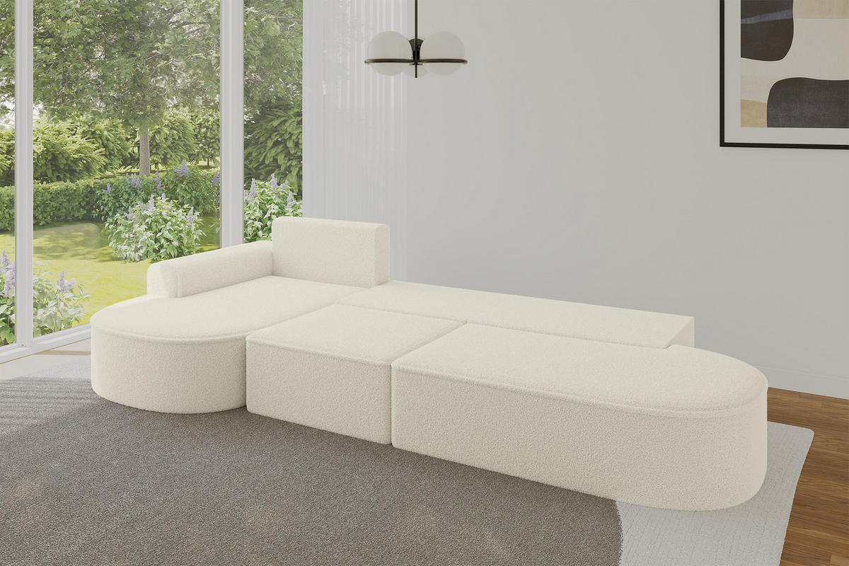 ECKSOFA mit Schlaffunktion Ottomane Links MARI L2-S 368X167X85 Beige Bouclé - Beige/Schwarz, Holzwerkstoff/Kunststoff (368/167cm) - ALTDECOR