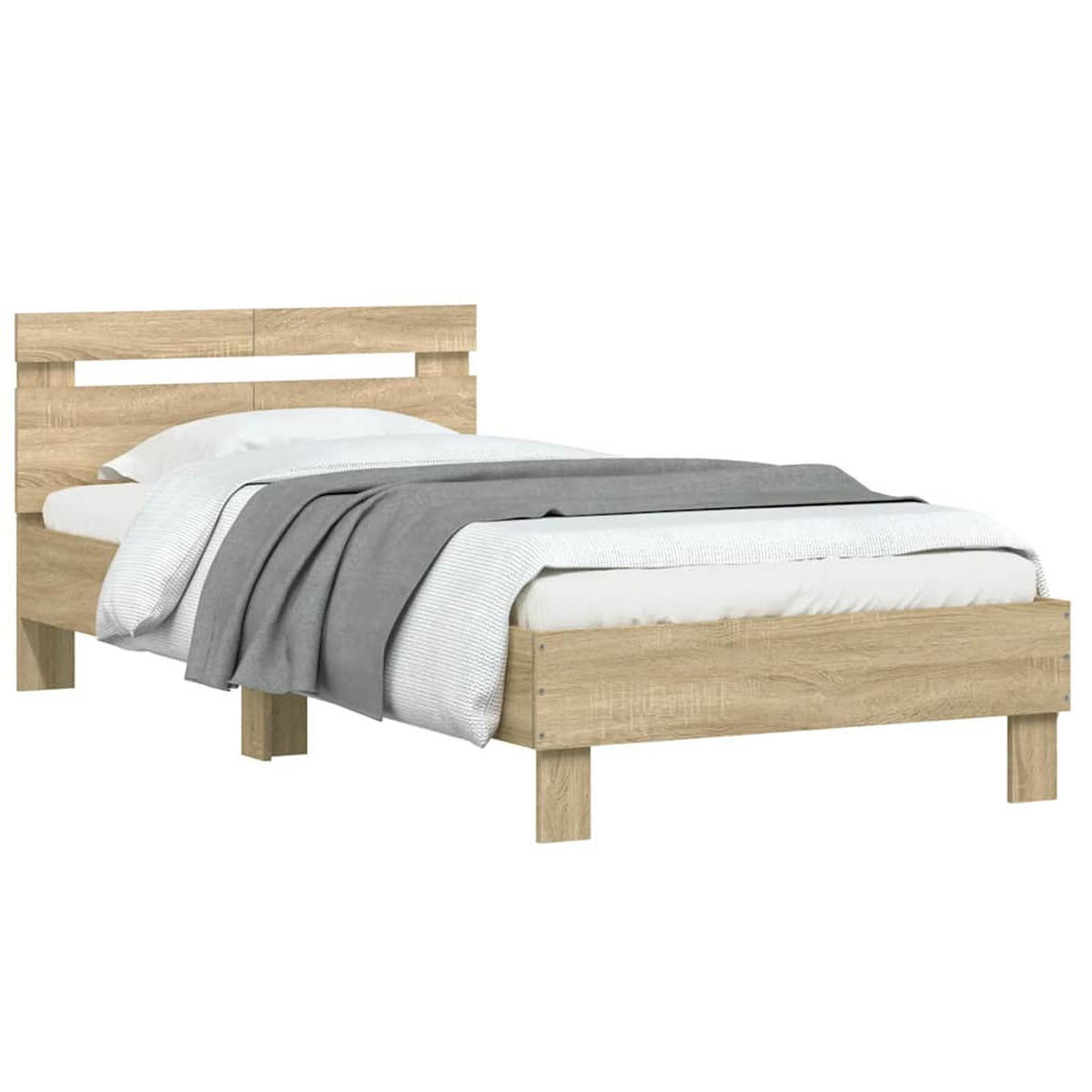 BETTGESTELL ohne Matratze mit Kopfteil Sonoma-Eiche 100x200 cm - Braun, Holzwerkstoff - furnicato