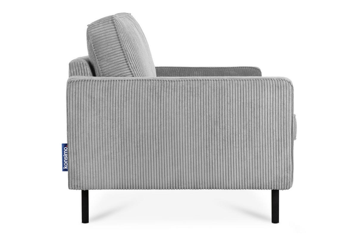 2-SITZER-SOFA INVIA Klassische-Stil mit Armlehnen, Feinkord-Stoff, Grau - Hellgrau/Schwarz, Textil (164/87/98cm) - KONSIMO®