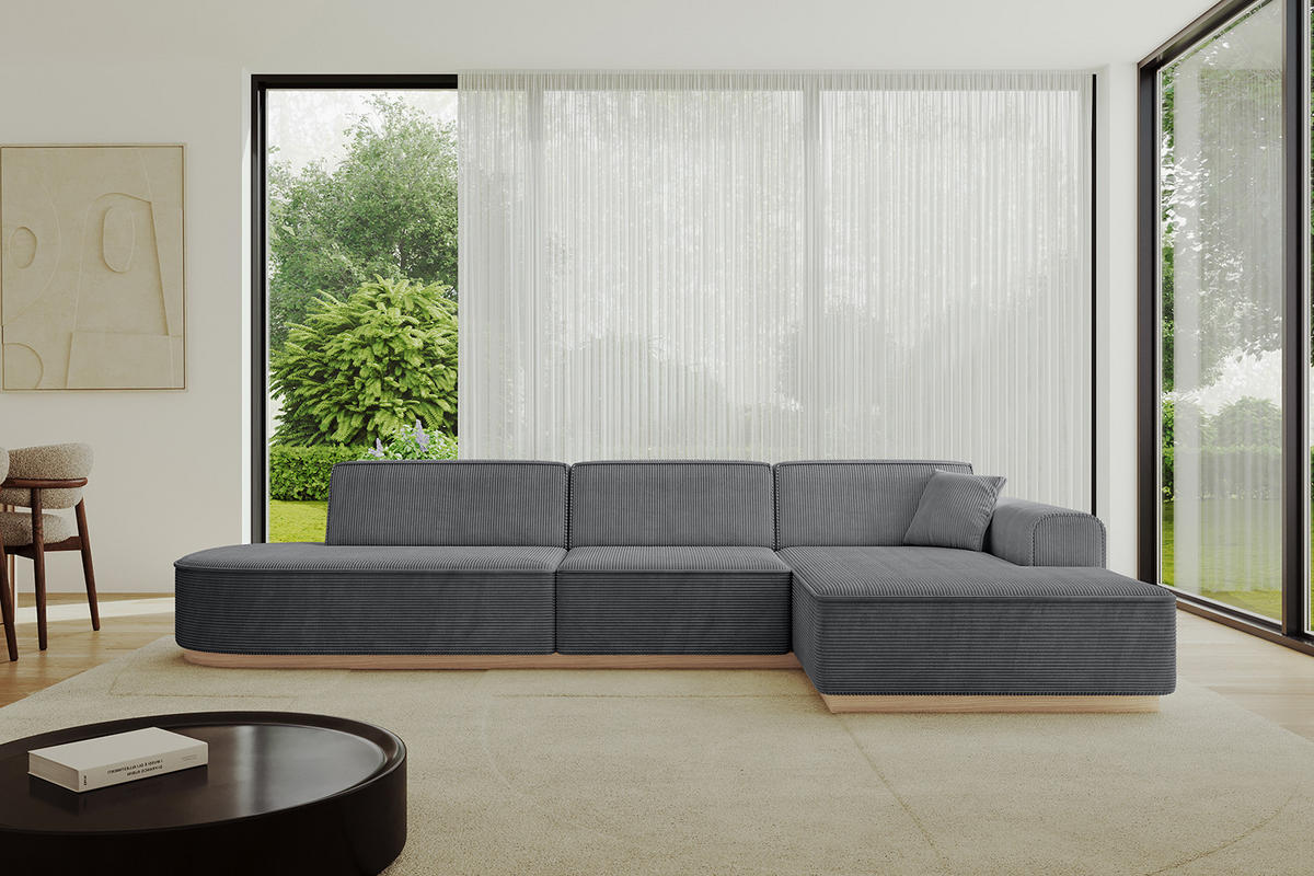 ECKSOFA Ottomane Rechts IREA-L2 - 327x165x80 cm Duneklgrau - Dunkelgrau, Holzwerkstoff/Textil (327/165cm) - ALTDECOR