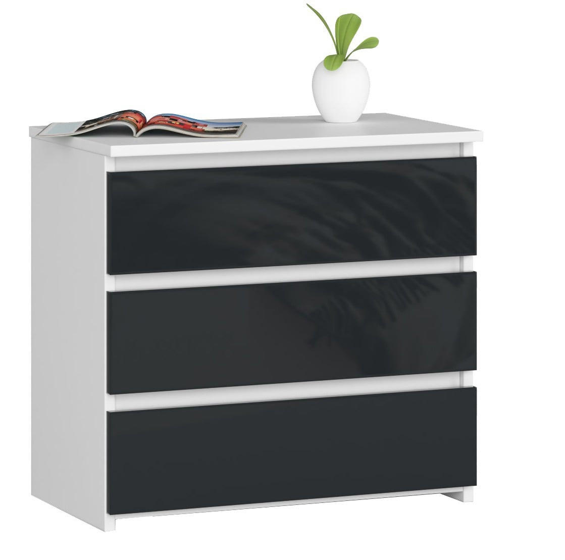 KOMODA Biela, grafitová lesklá 57/60/35 - biela, kompozitné drevo (60/57/35cm) - RAUMHIRSCH FURNITURE