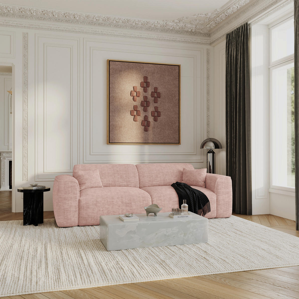 SCHLAFSOFA GERADE Texturierter Samt Vintage Pink 240cm - Pink, Textil (240/73/97cm) - Sia Home