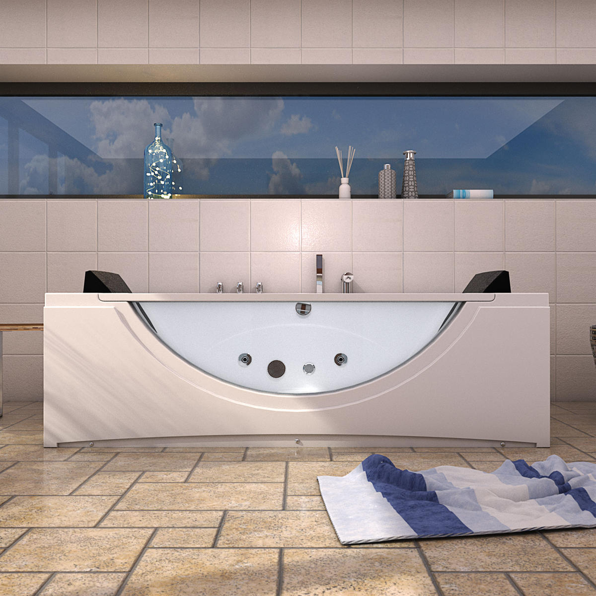 WHIRLPOOL Pool Badewanne Wanne W81H-TH-B-SC 180x90cm - Weiß, Glas/Kunststoff (90/55/180cm) - AcquaVapore by Sandra Jentho