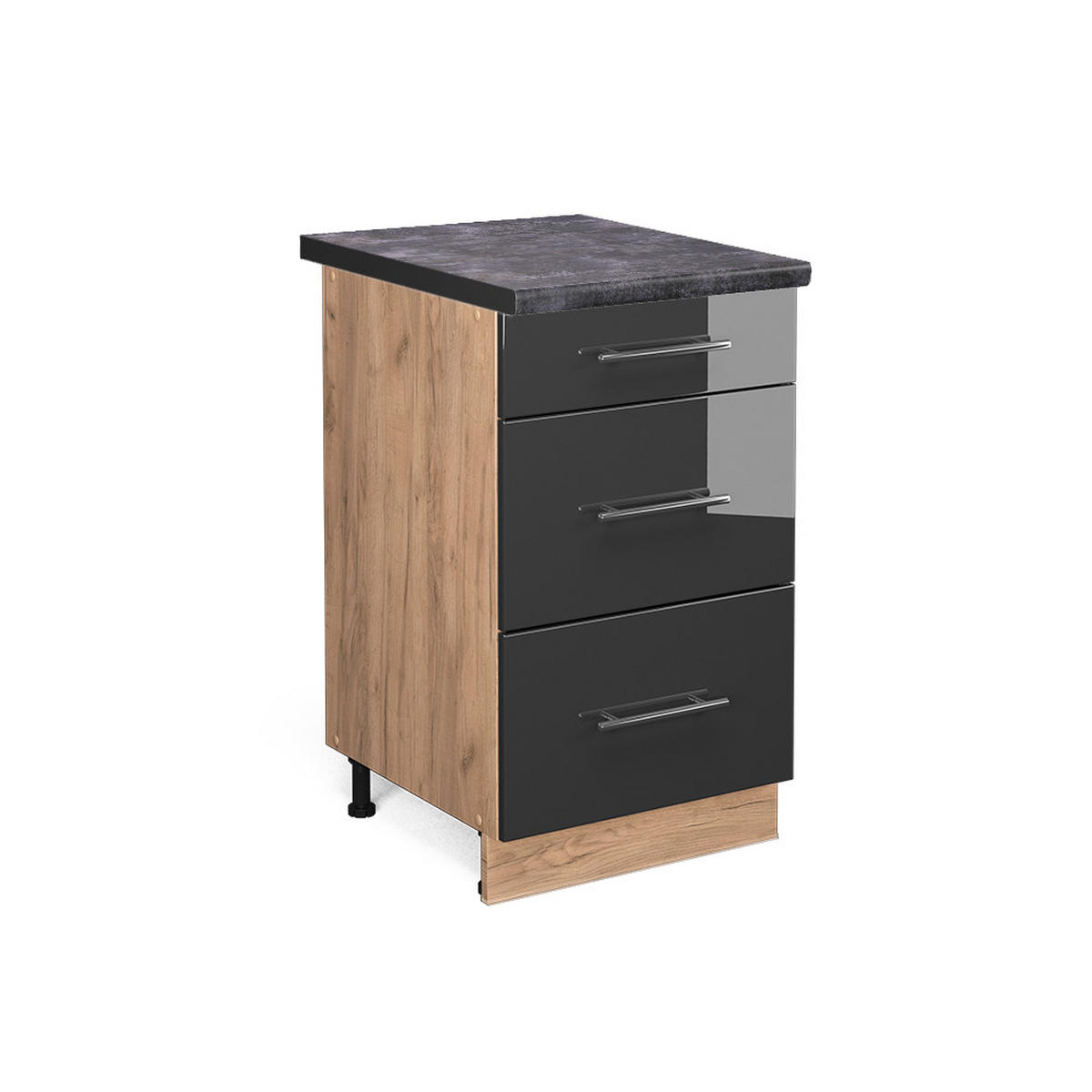 KÜCHENUNTERSCHRANK Fame-Line Anthrazit Hochglanz 50 cm, AP Anthrazit - Honigeiche/Schwarz Hochglanz, Holzwerkstoff (50/82/60cm) - Vicco
