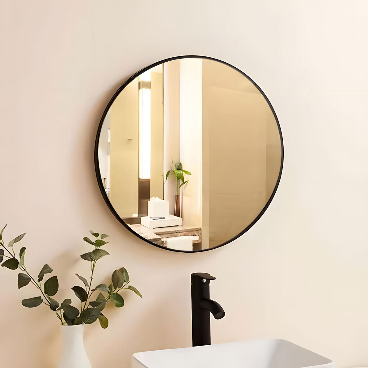 WANDSPIEGEL rund 80cm - Schwarz, Glas (80/80/3cm) - Mat-Haus