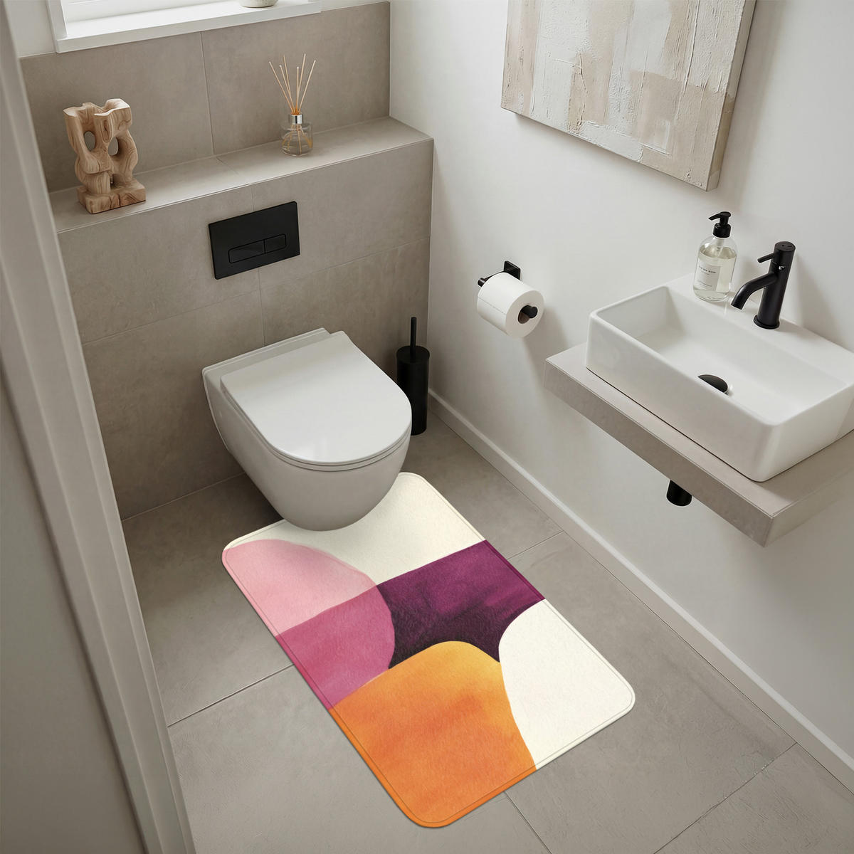 KOUPELNOVÁ PŘEDLOŽKA Tvary - abstraktní - barevné 60x90 cm - terakotová, textil/plast (60/90cm) - OnlyWow