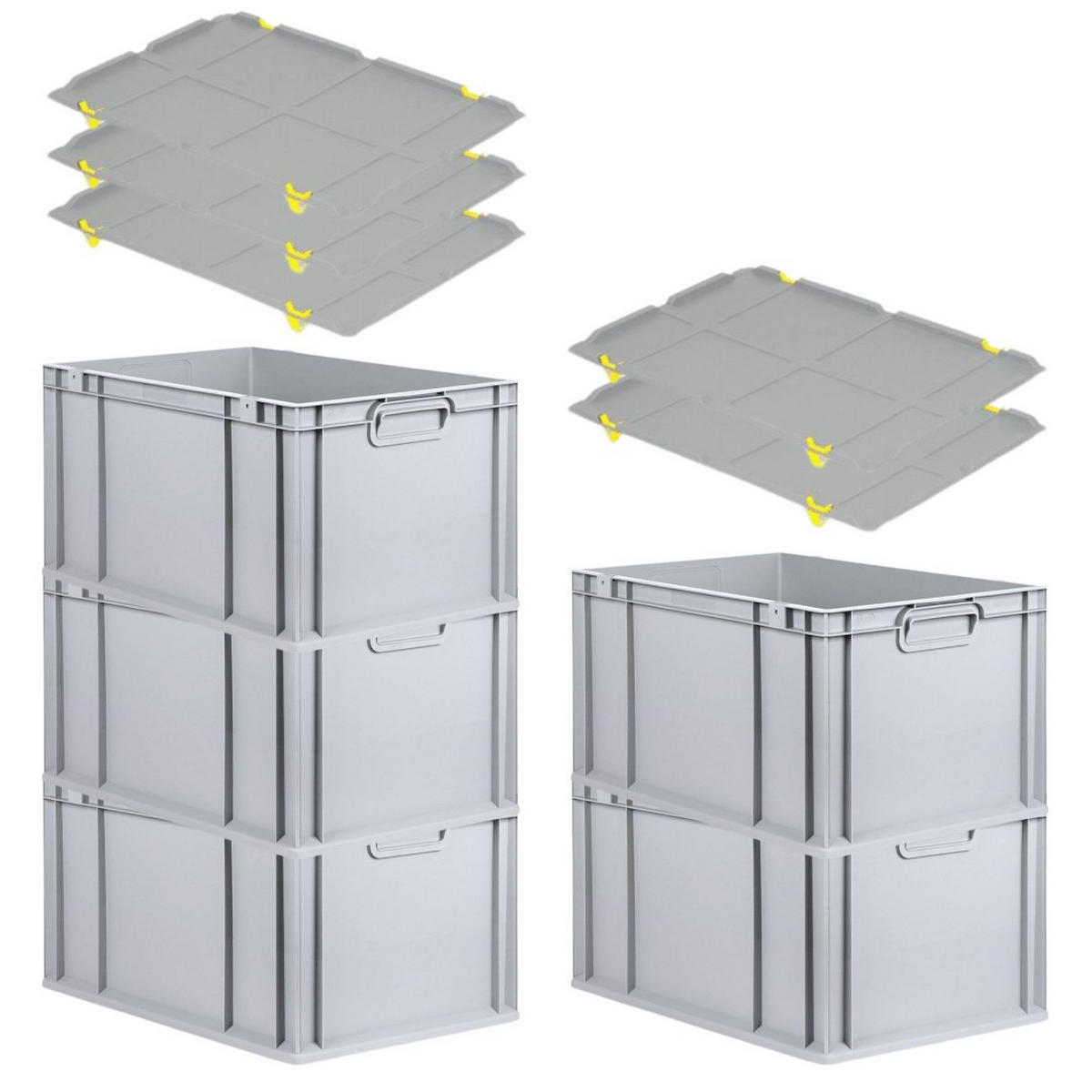 EUROBOX 5x Nextgen Economy Mit Auflagedeckel Grau/Gelb Griffe Geschlossen 65 Liter - Gelb, Kunststoff (40/32/60cm) - PROREGAL
