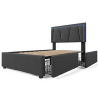 TAPECIRANI krevet od drva 90x200 cm sivi s LED rasvjetom, 2 ladice, podesivim uzglavljem i madracem - siva, drvo (90/200cm) - Modfu