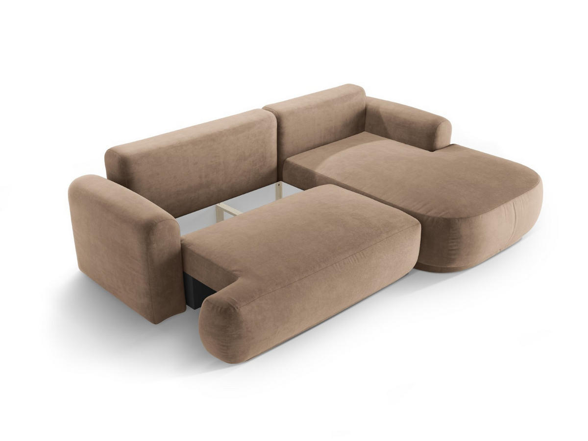 SCHLAFSOFA modular mit Bettkasten rechts Ella aus Samt dunkelbeige 5 Sitzplätze - Mokka, Textil (174/271cm) - Micadoni